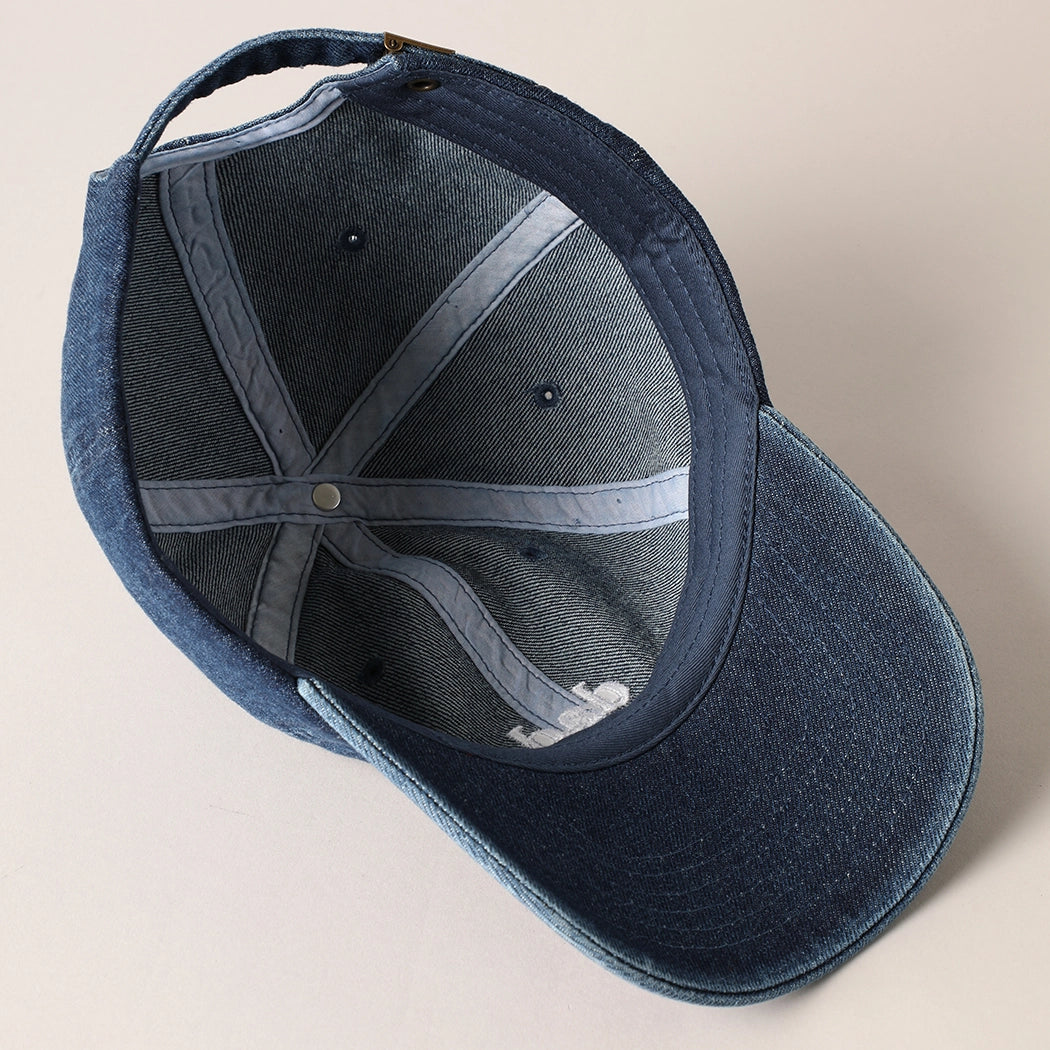 Geborduurde pet (Dad Cap) - Donker denim