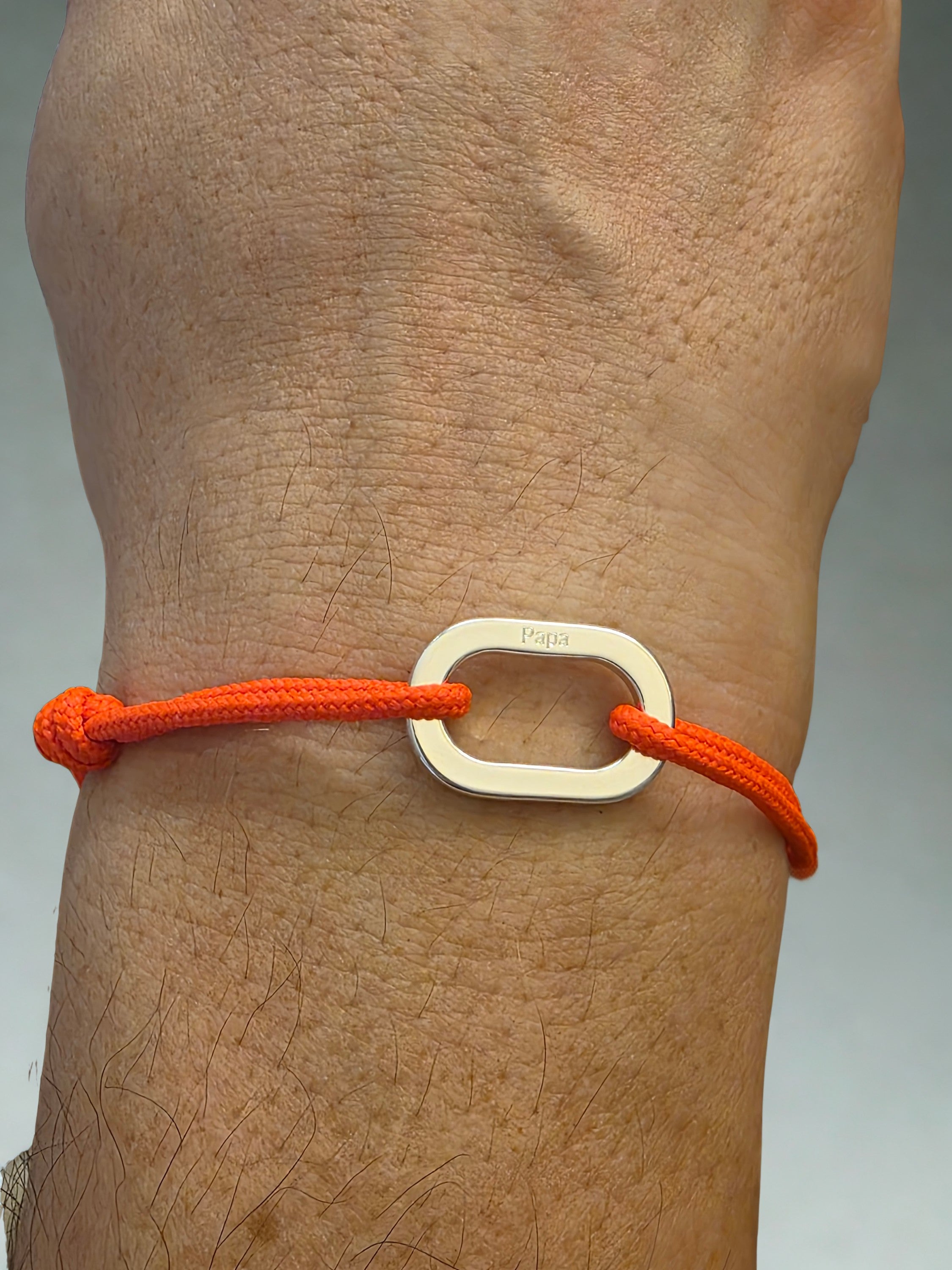 Bracelet Maillon - Plat Orange fluo - gravé "Papa"