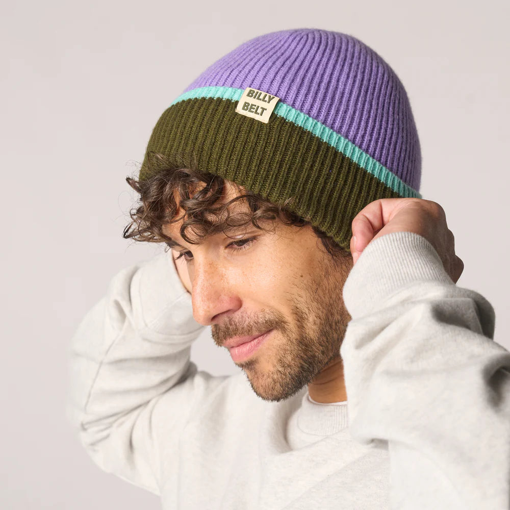 Bonnet en laine - Violet, kaki et vert menthe