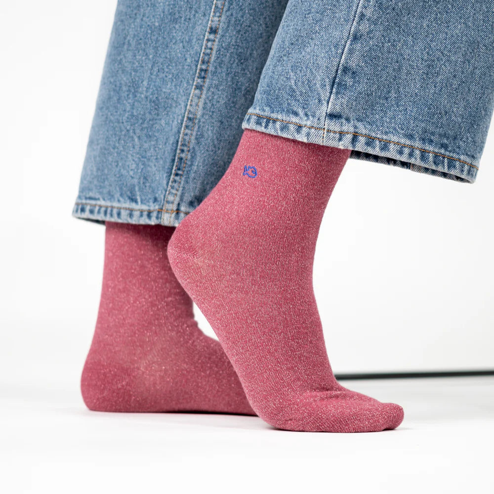 Chaussettes unies pailletées - Bois de rose