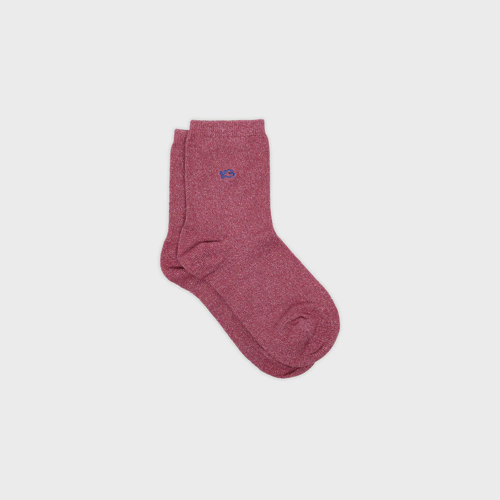 Chaussettes unies pailletées - Bois de rose