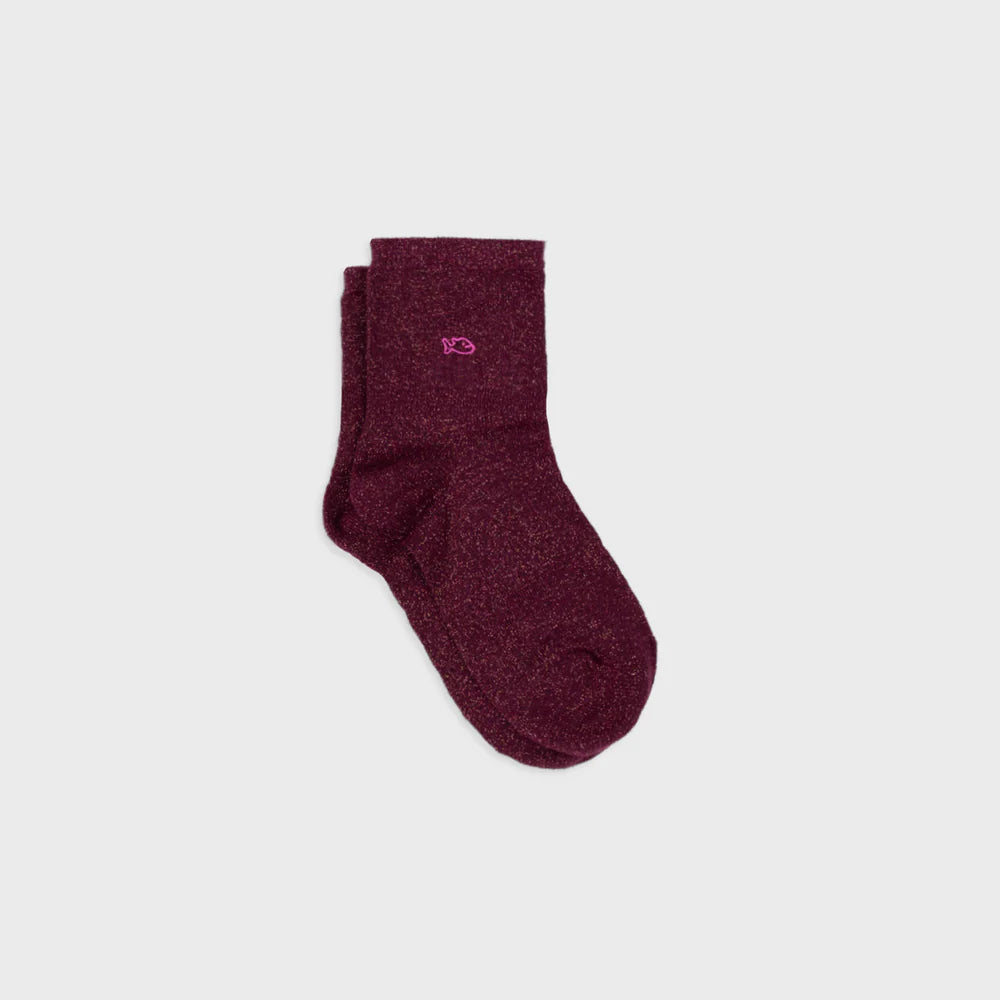 Chaussettes unies pailletées - Lie de vin