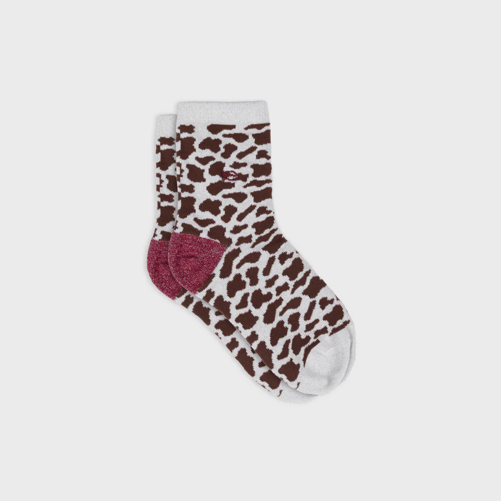 Glittery socks in combed cowhide cotton - Brown