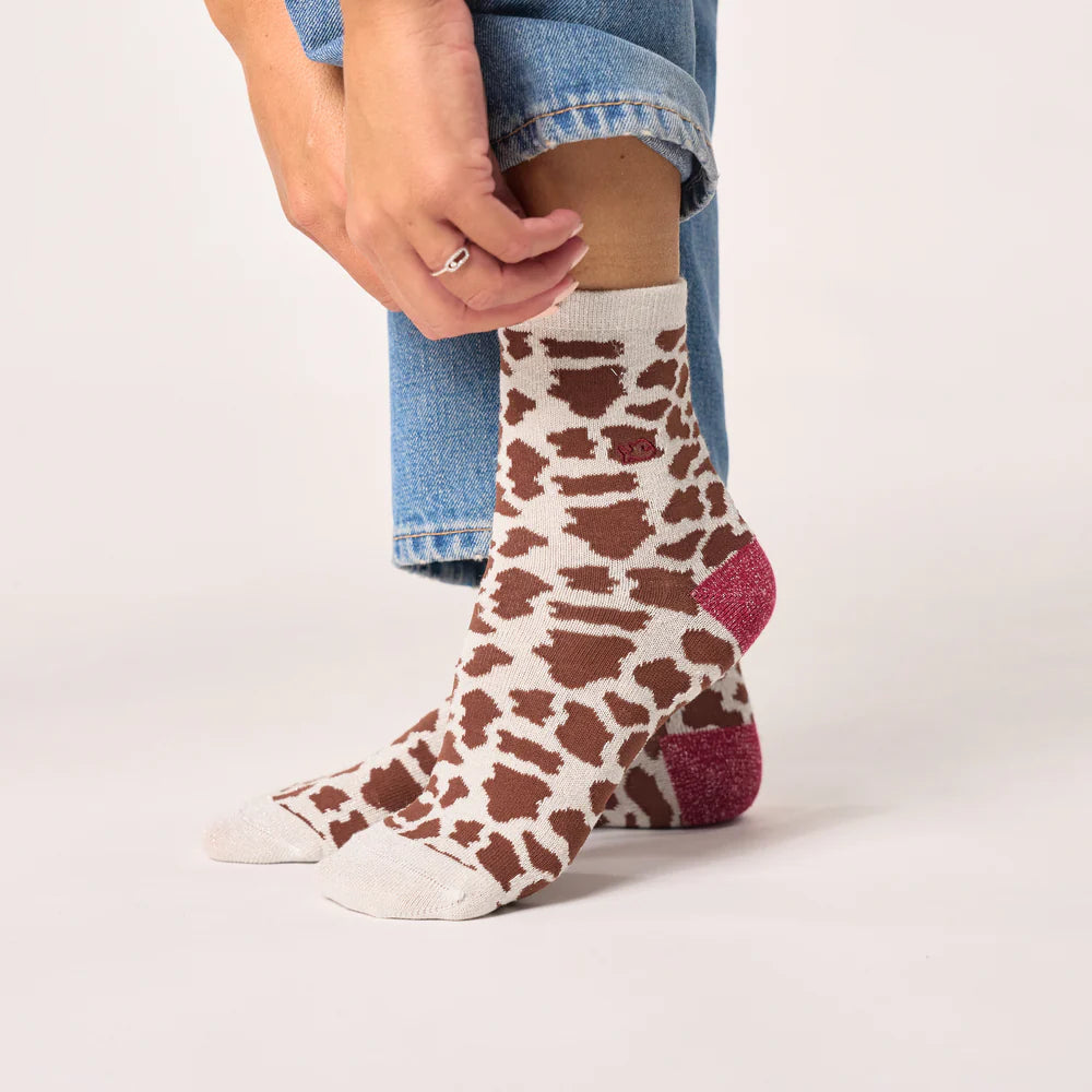 Glittery socks in combed cowhide cotton - Brown
