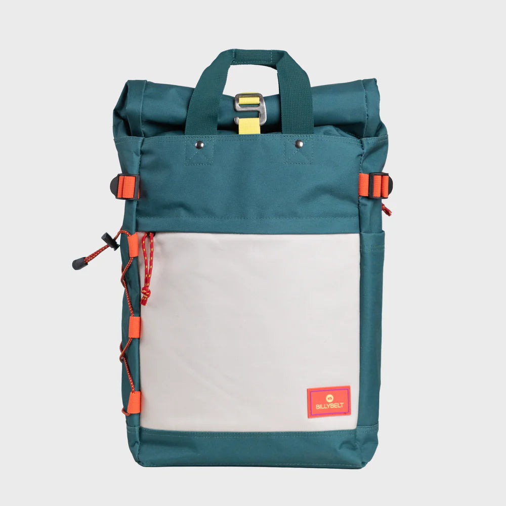Roll-top backpack made from 100% recycled polyester - Green and ivory