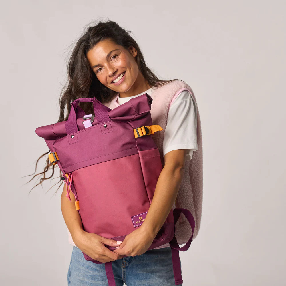 Roll-top backpack made from 100% recycled polyester - Purple and burgundy