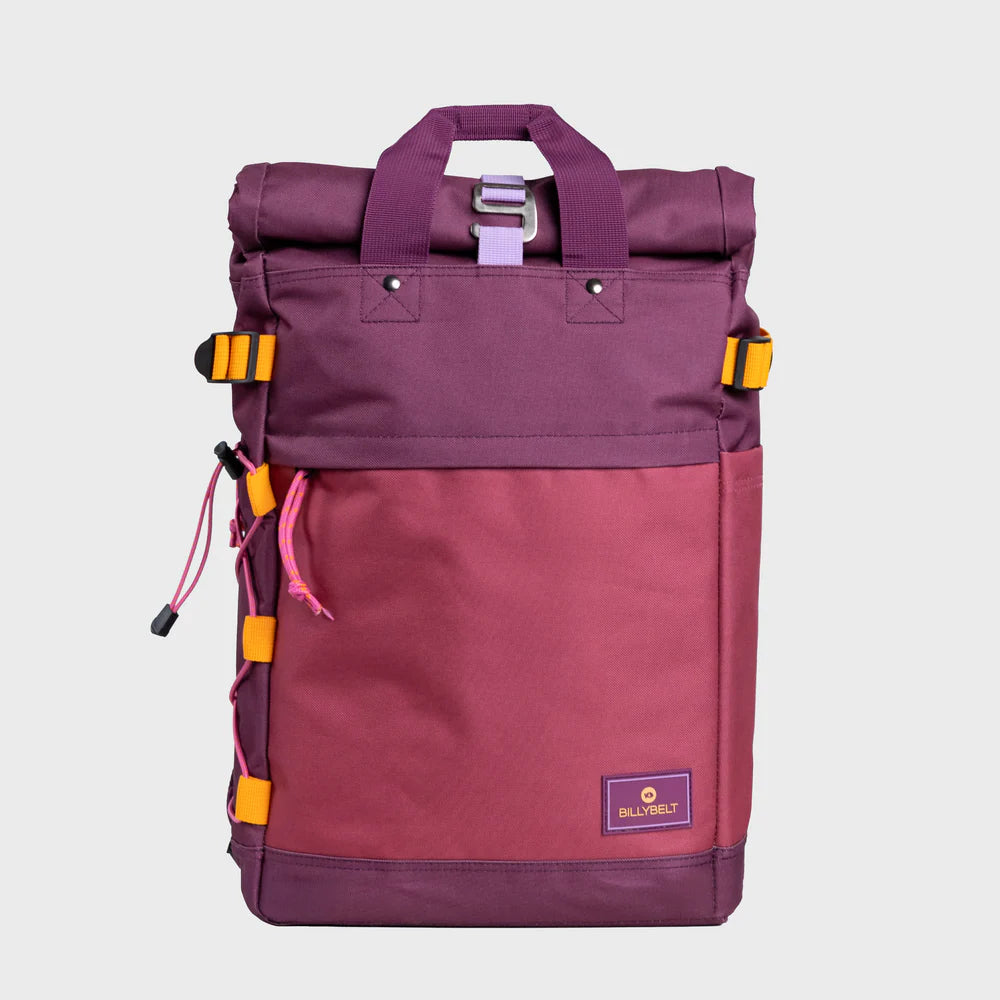 Roll-top backpack made from 100% recycled polyester - Purple and burgundy