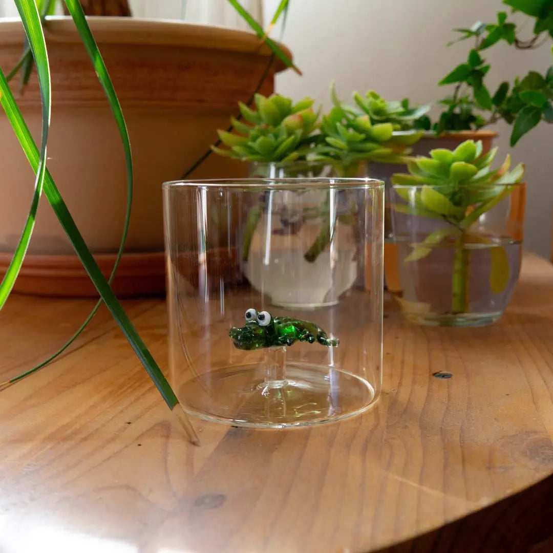 Gobelet en Verre Soufflé avec Décor - Alligator