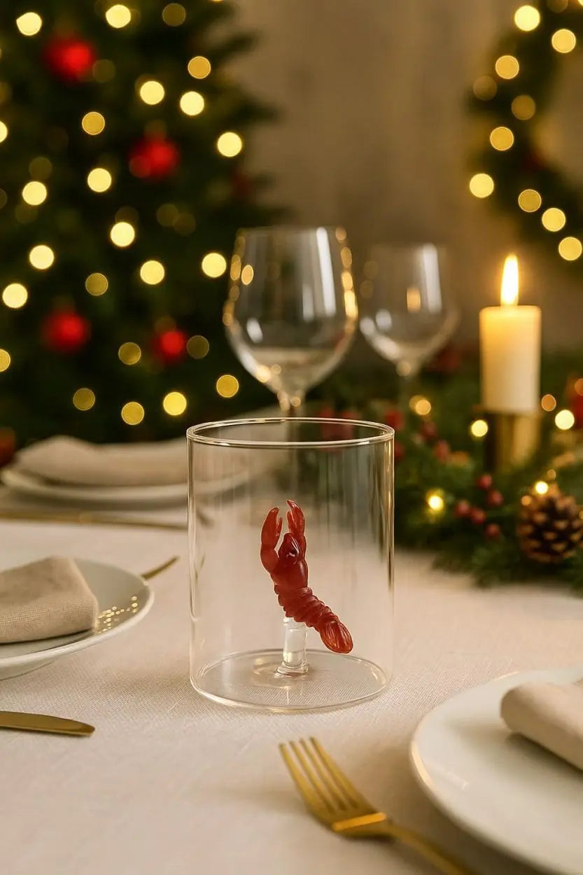 Gobelet en Verre Soufflé avec Décor - Homard