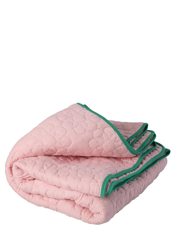 Plaid matelassé avec motif floral - Rose et vert