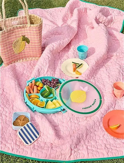 Plaid matelassé avec motif floral - Rose et vert