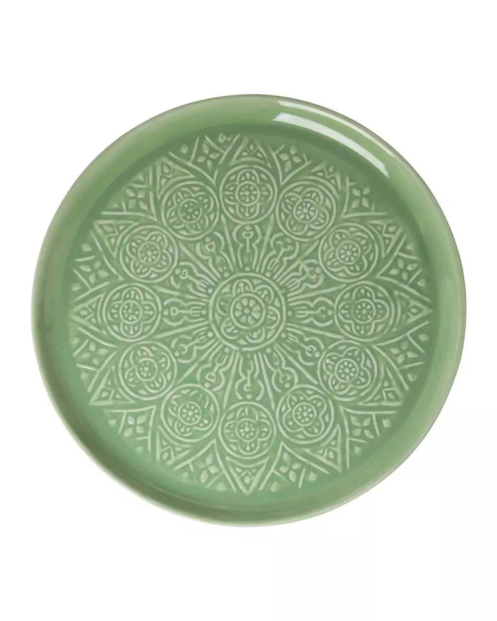 Plateau métallique rond avec détails en relief - Vert