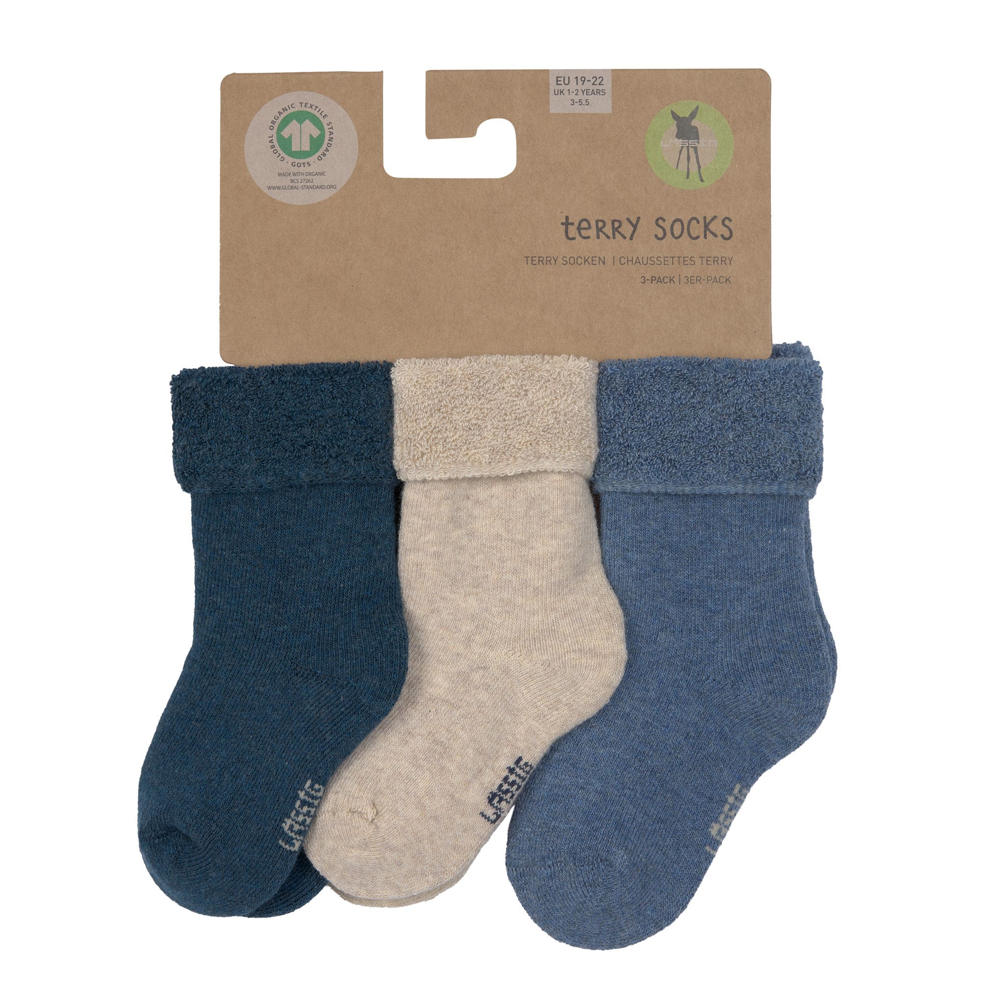 Lot de 3 chaussettes bébé GOTS Bleu