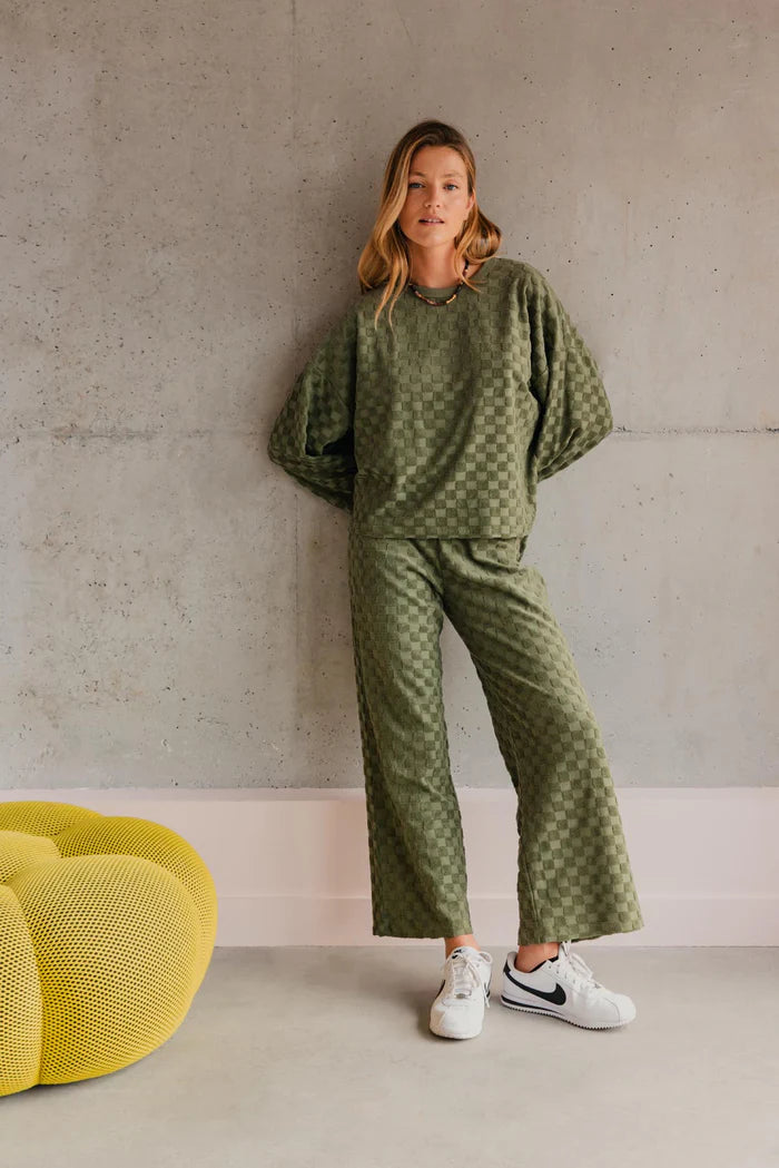 Pantalon  Eponge Damier Kaki