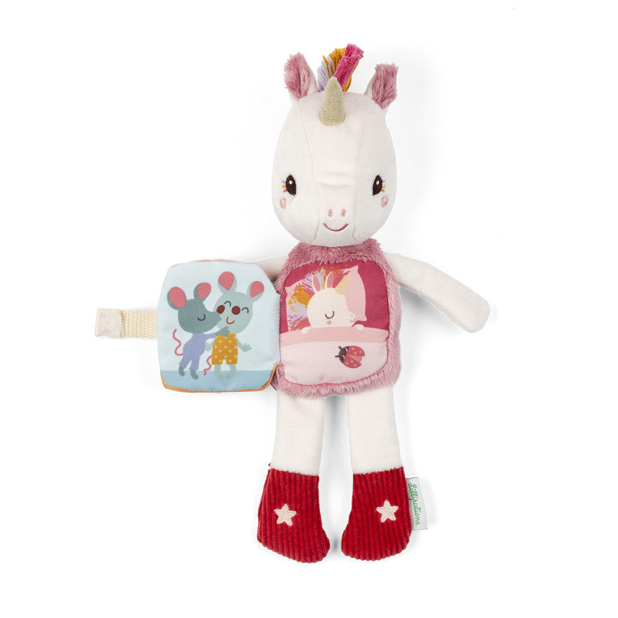 Glow-in-the-dark plush toy and fabric book Lena the unicorn