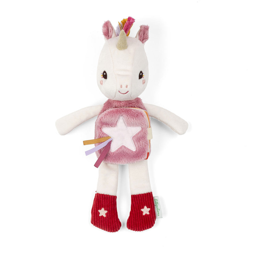 Peluche phosphorescente et livre en tissu - Lena la licorne