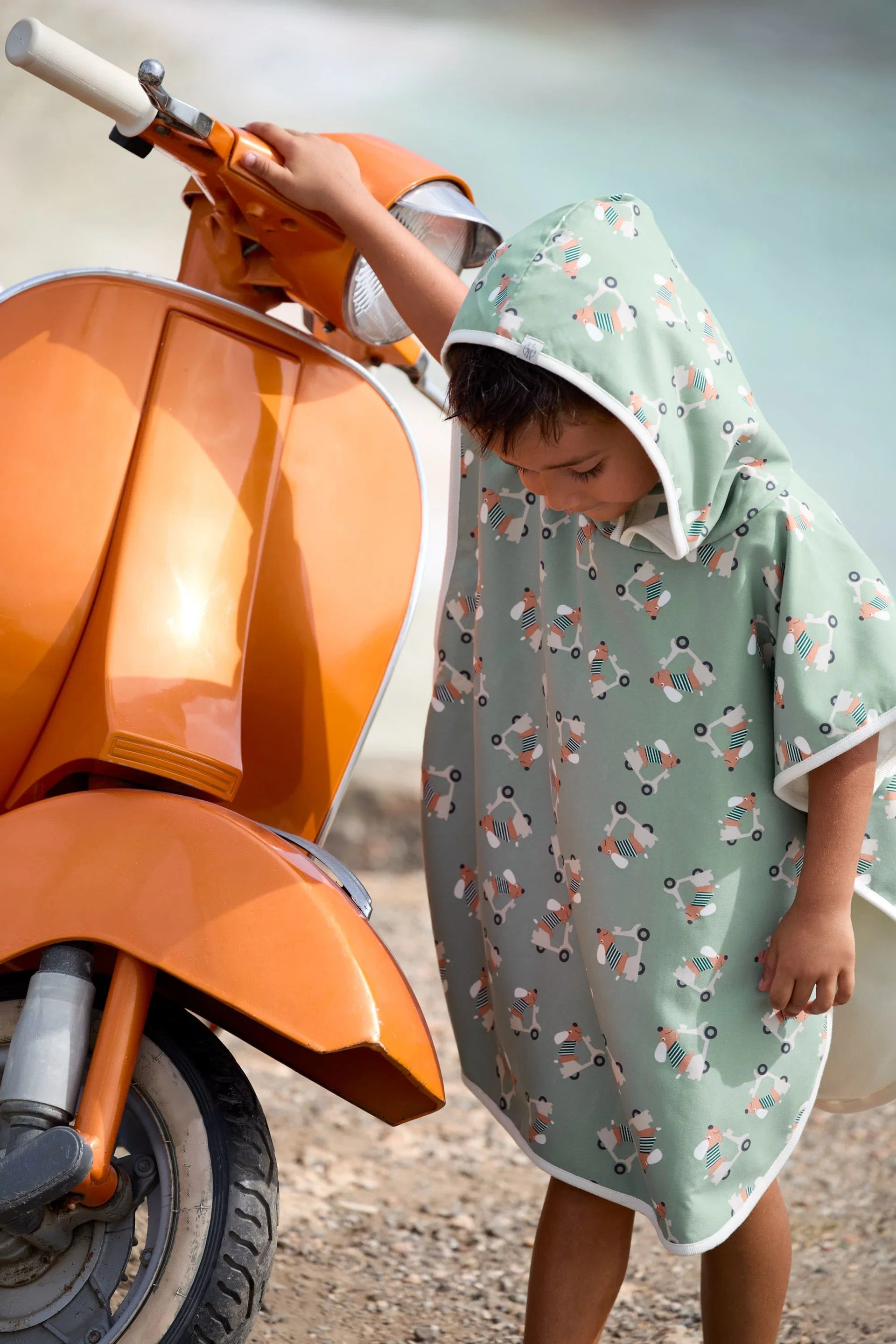 Poncho de plage Scooter/Chien vert