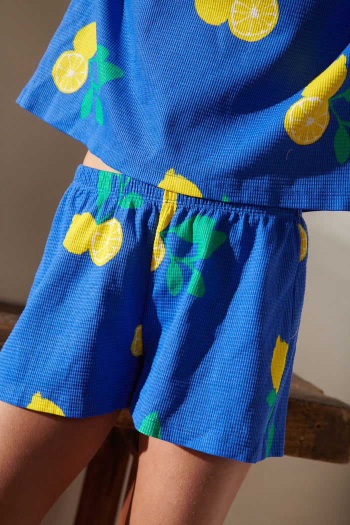 Pyjama court Gaufré Citron Bleu