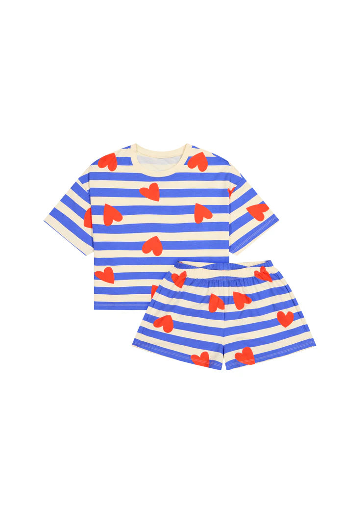 Pyjama court Marinière coeur