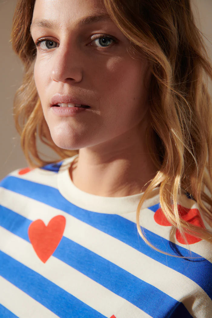 Pyjama court Marinière coeur