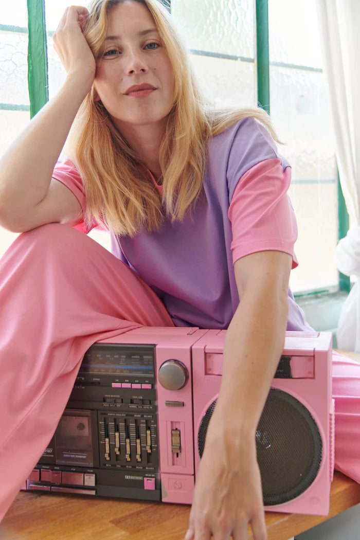 Pyjama long en coton Color Block Rose