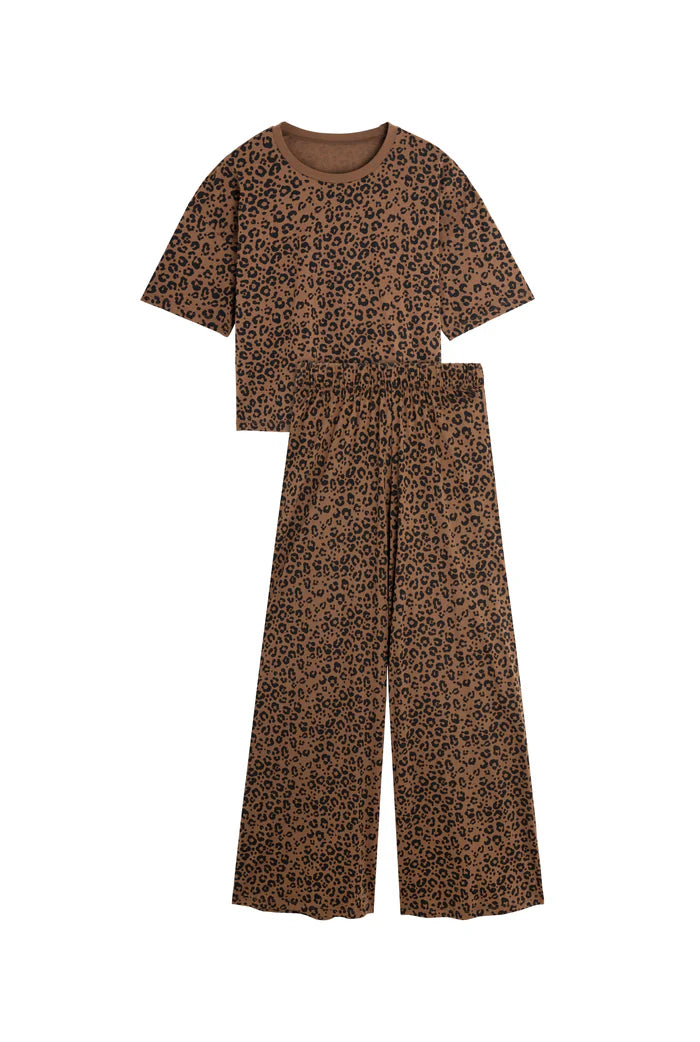 Pyjama long en coton Léo Marron
