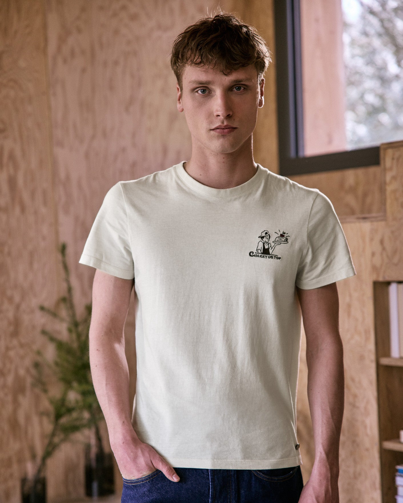 Arcy Cheery Embroidery T-Shirt on Top Cream