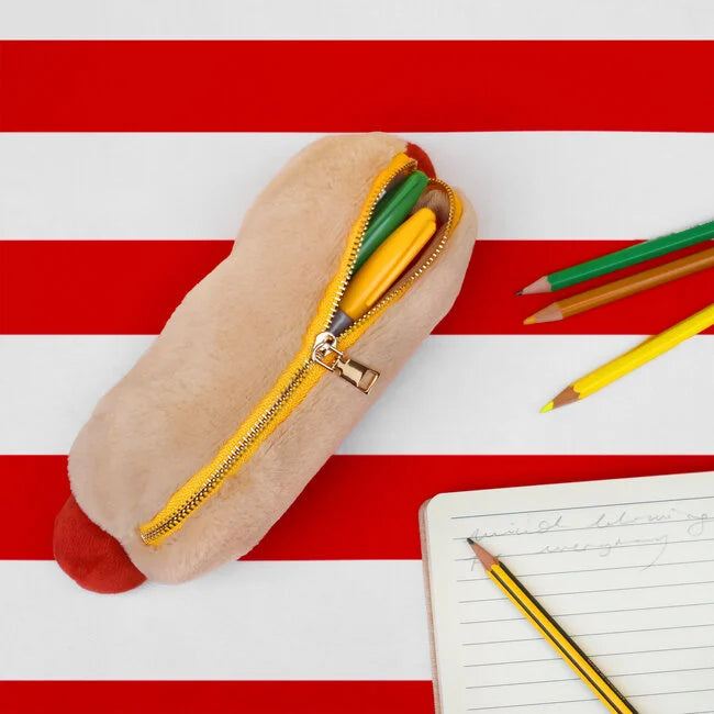 Trousse hot-dog peluche avec fermeture éclair