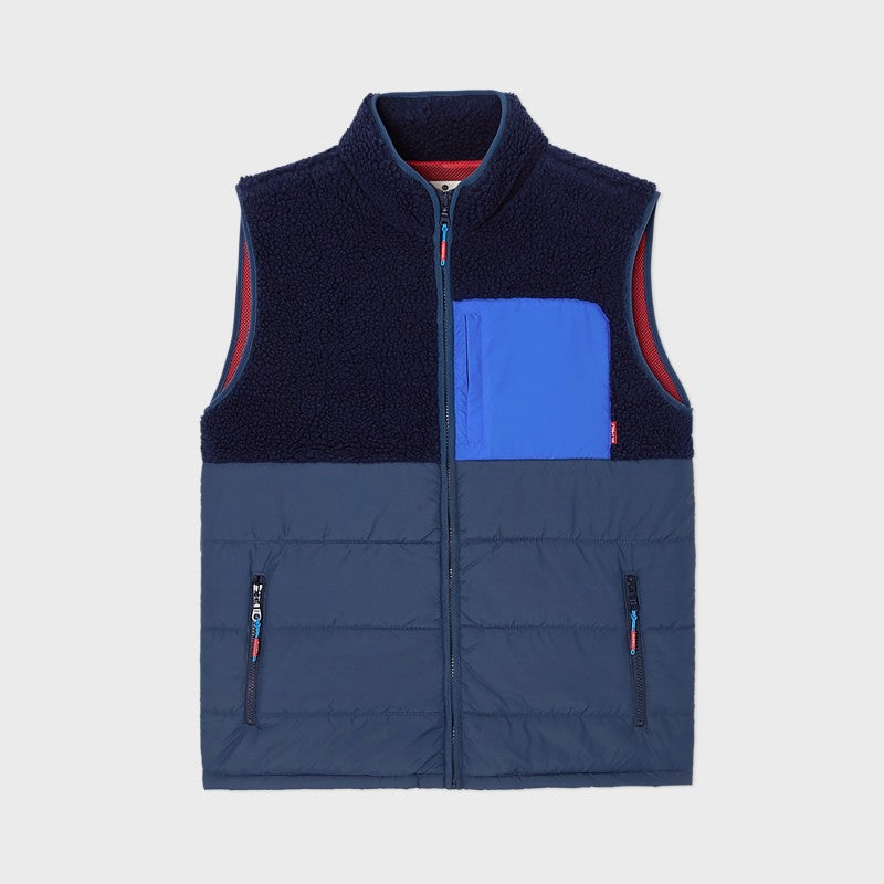 Sleeveless bi-material sherpa jacket - Navy Blue
