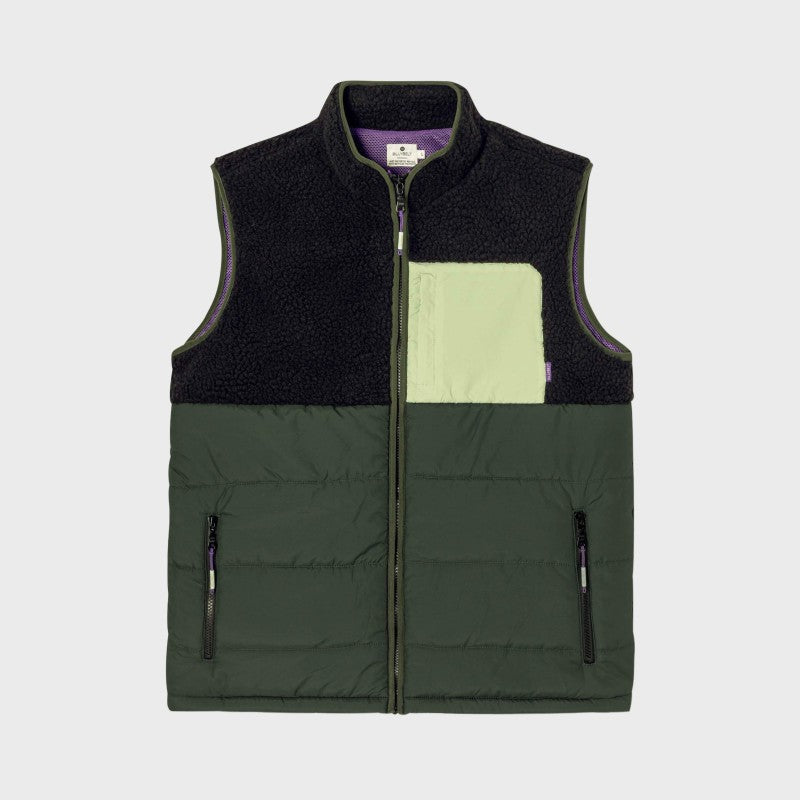 Sleeveless bi-material sherpa jacket - Black green