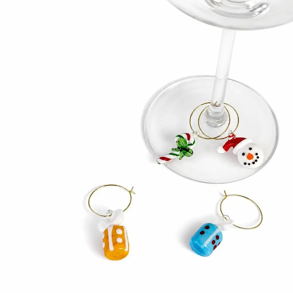 Anneaux marque-verres en verre coloré - Noël version 2 (Set de 6)