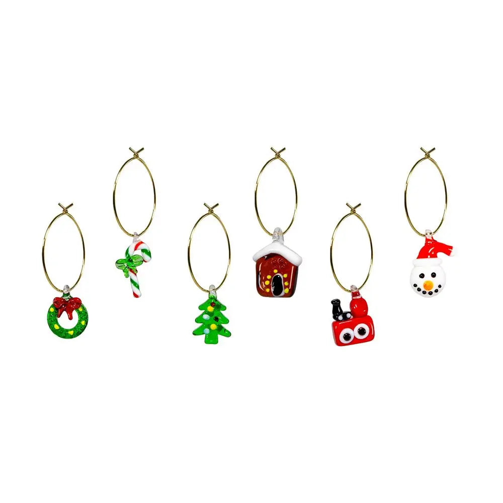 Anneaux marque-verres en verre coloré - Noël version 2 (Set de 6)