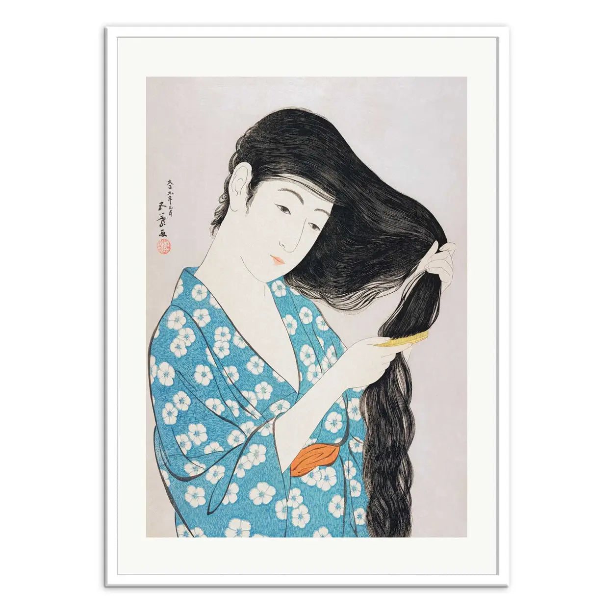 Affiche - Woman combing her Hair - Goyo Hashiguchi