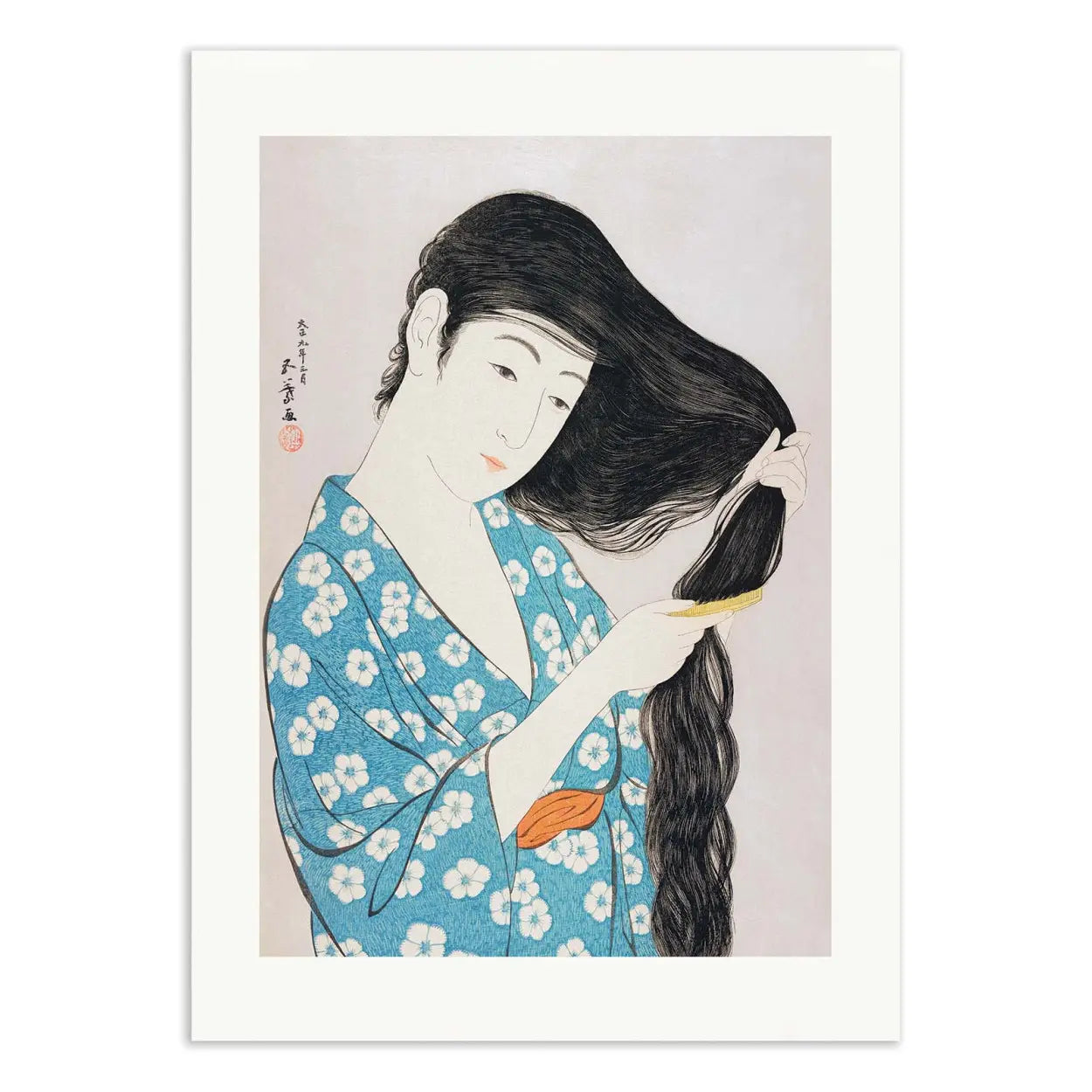 Affiche - Woman combing her Hair - Goyo Hashiguchi