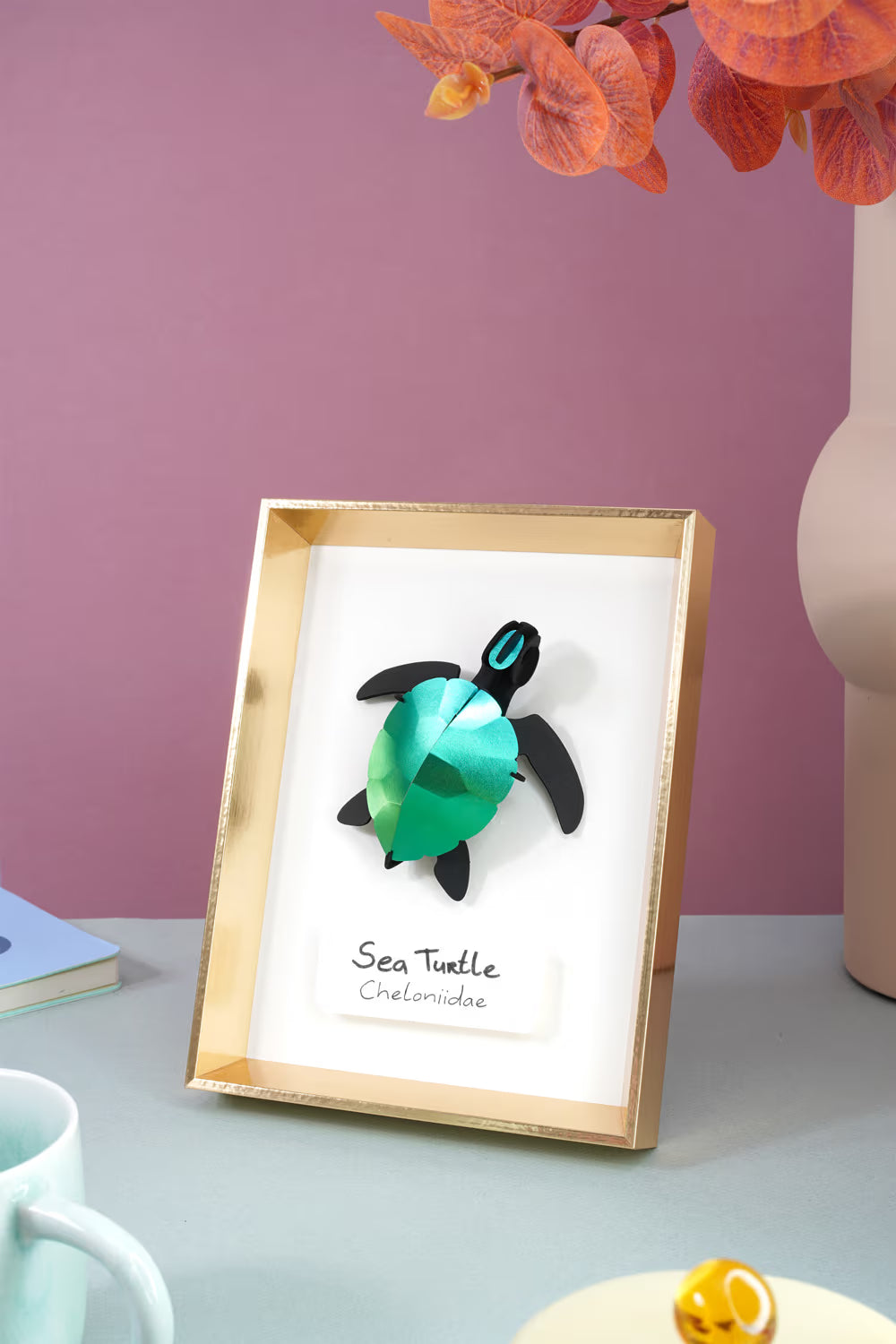 Knutselpakket van papier om in elkaar te zetten - Baby zeeschildpad Caraïbisch metallic groen