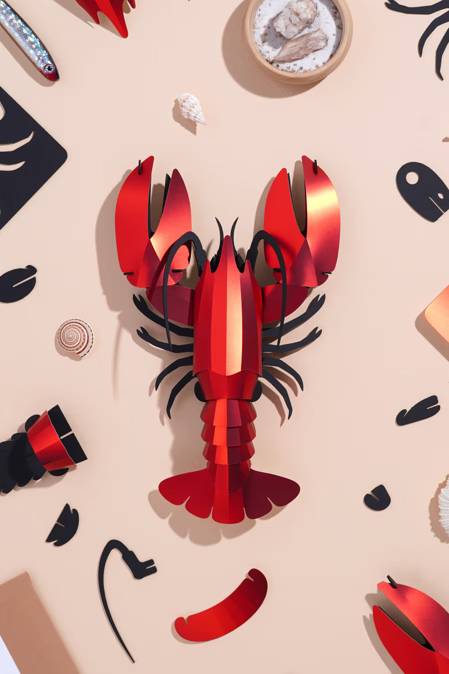 In elkaar te zetten papieren bouwset - Ruby Rode Metalen Kreeft