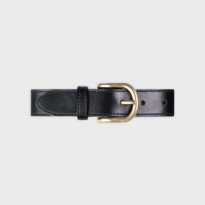 Women's plain leather belt - Glossy black