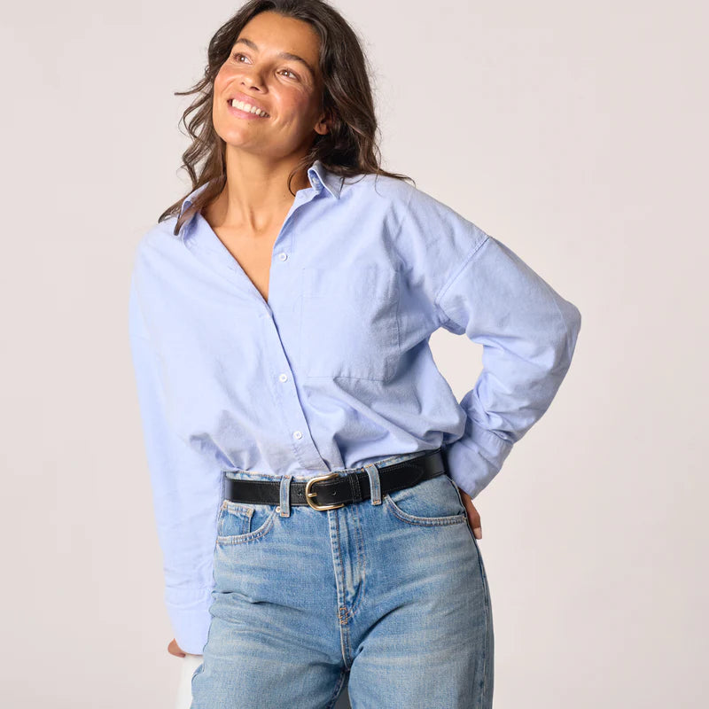 Women's plain leather belt - Glossy black