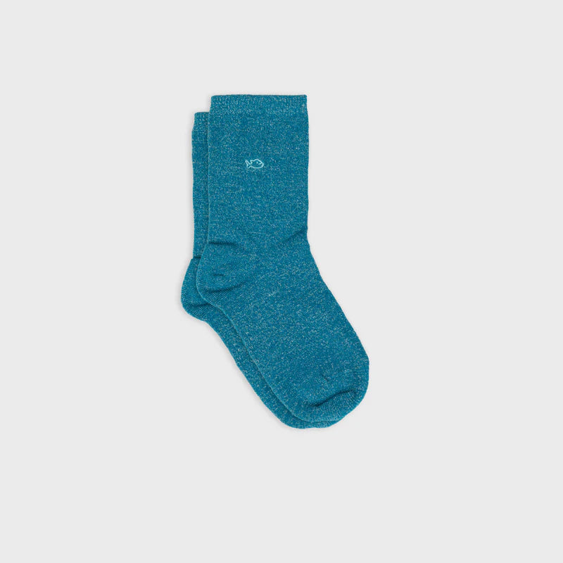 Chaussettes unies pailletées - Bleu Canard