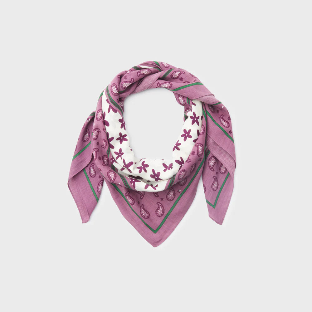 Servane women's scarf in 100% organic cotton - Purple and beige