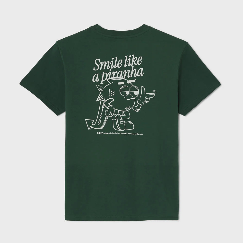 T-shirt en 100% coton bio BILLY - Vert imprimé "Smile Like a Piranha"