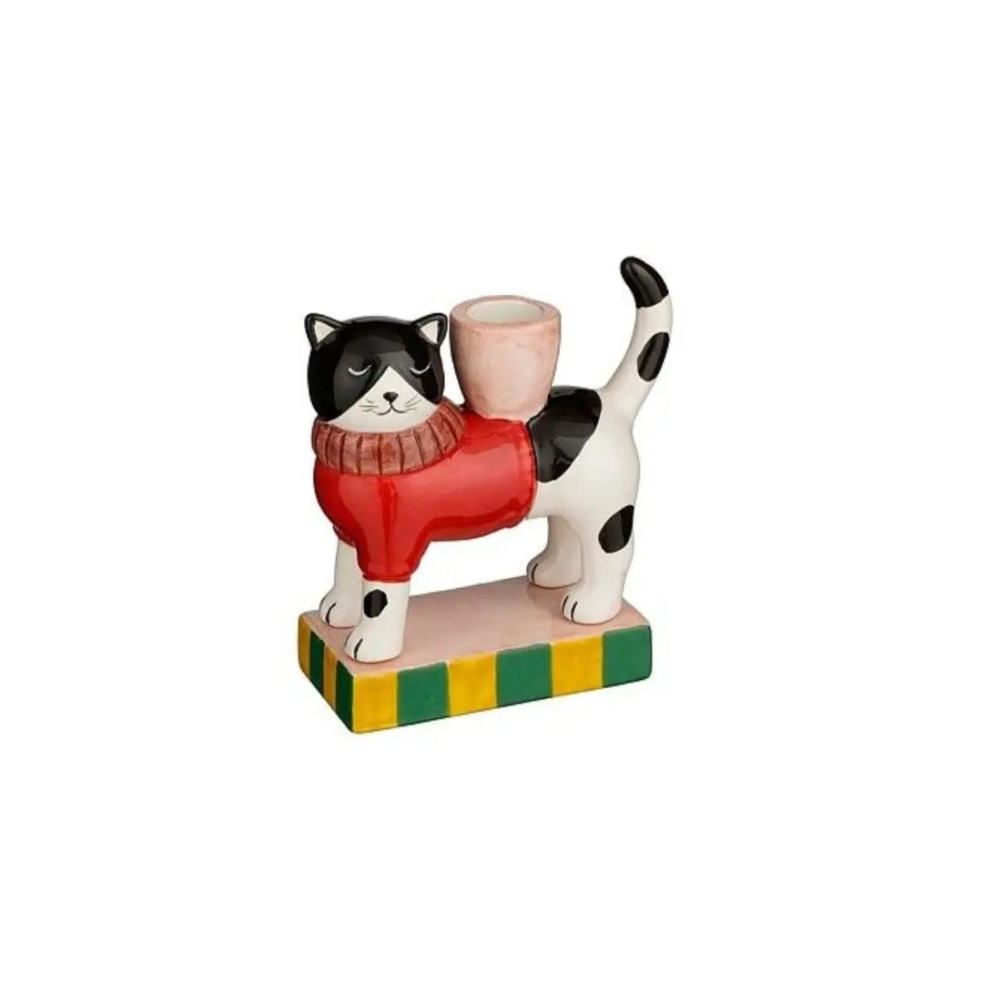 White cat candle holder - 13cm wide x 5.5cm deep x 13cm high