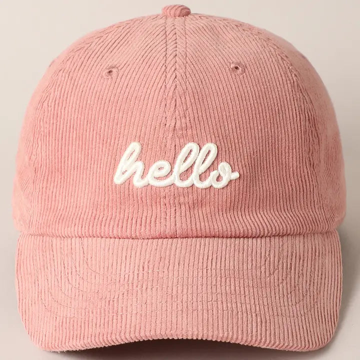 Casquette Hello brodée - Velours pink