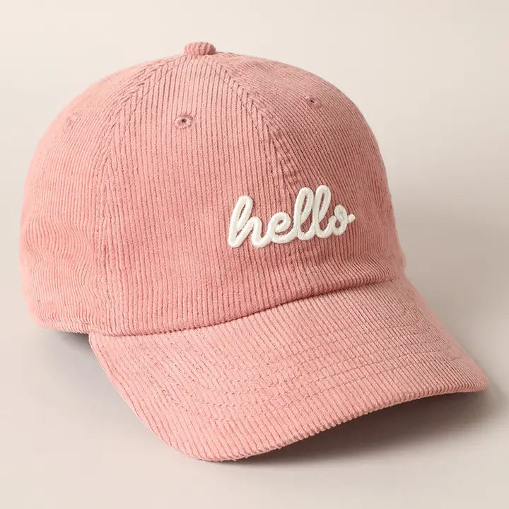 Casquette Hello brodée - Velours pink