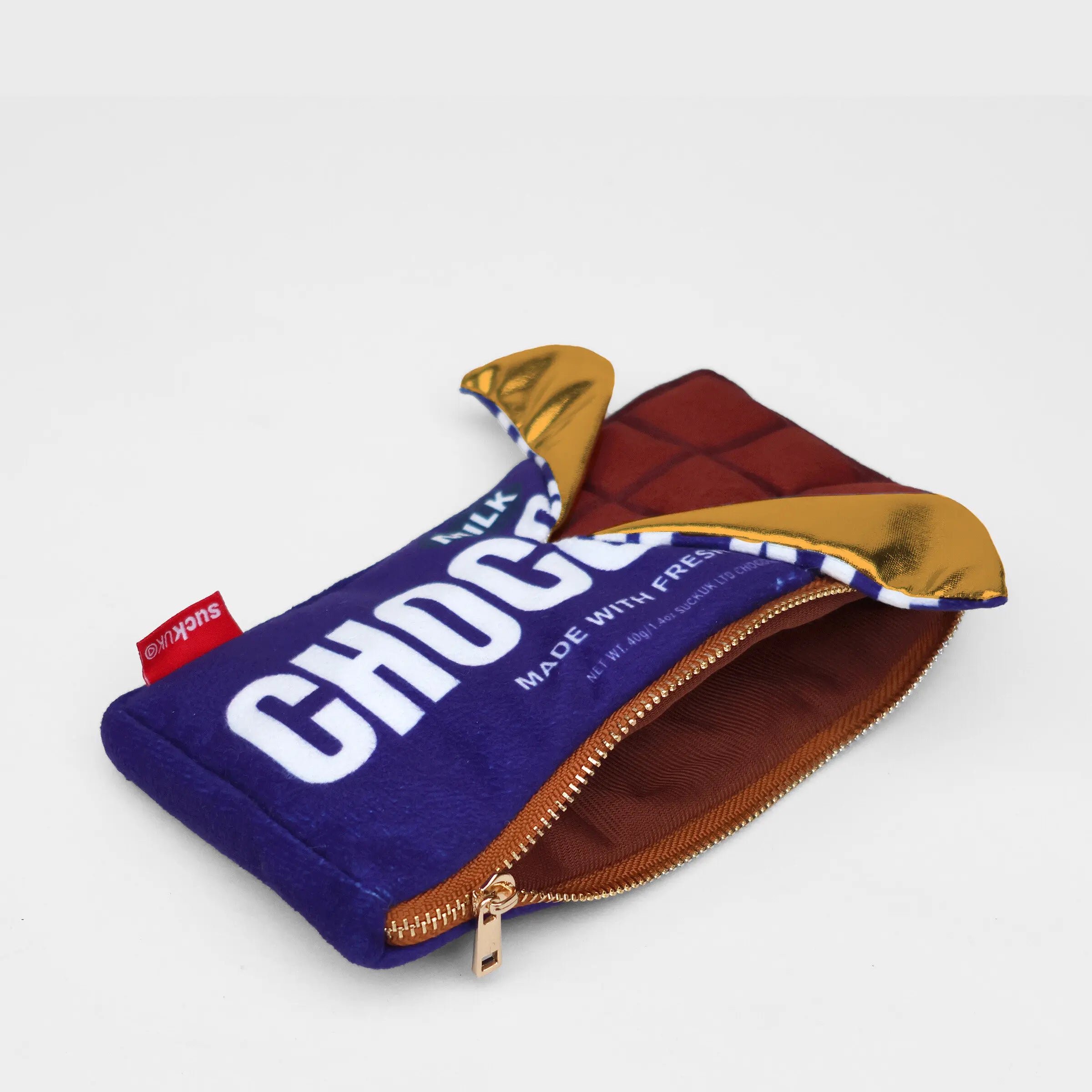 Pluche etui met rits - Chocolade