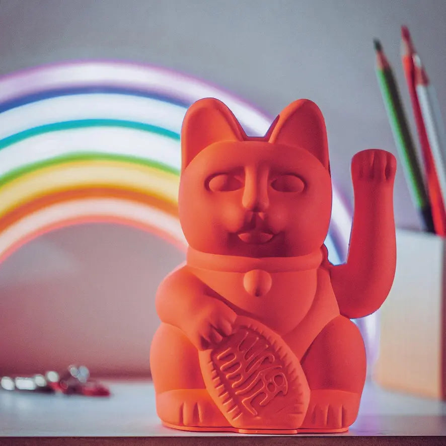 Lucky Cat Maneki Neko - Neon orange