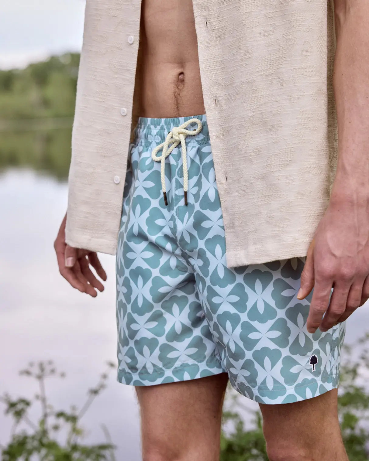 Short de bain Mimizan Fleurs Bleu Clair