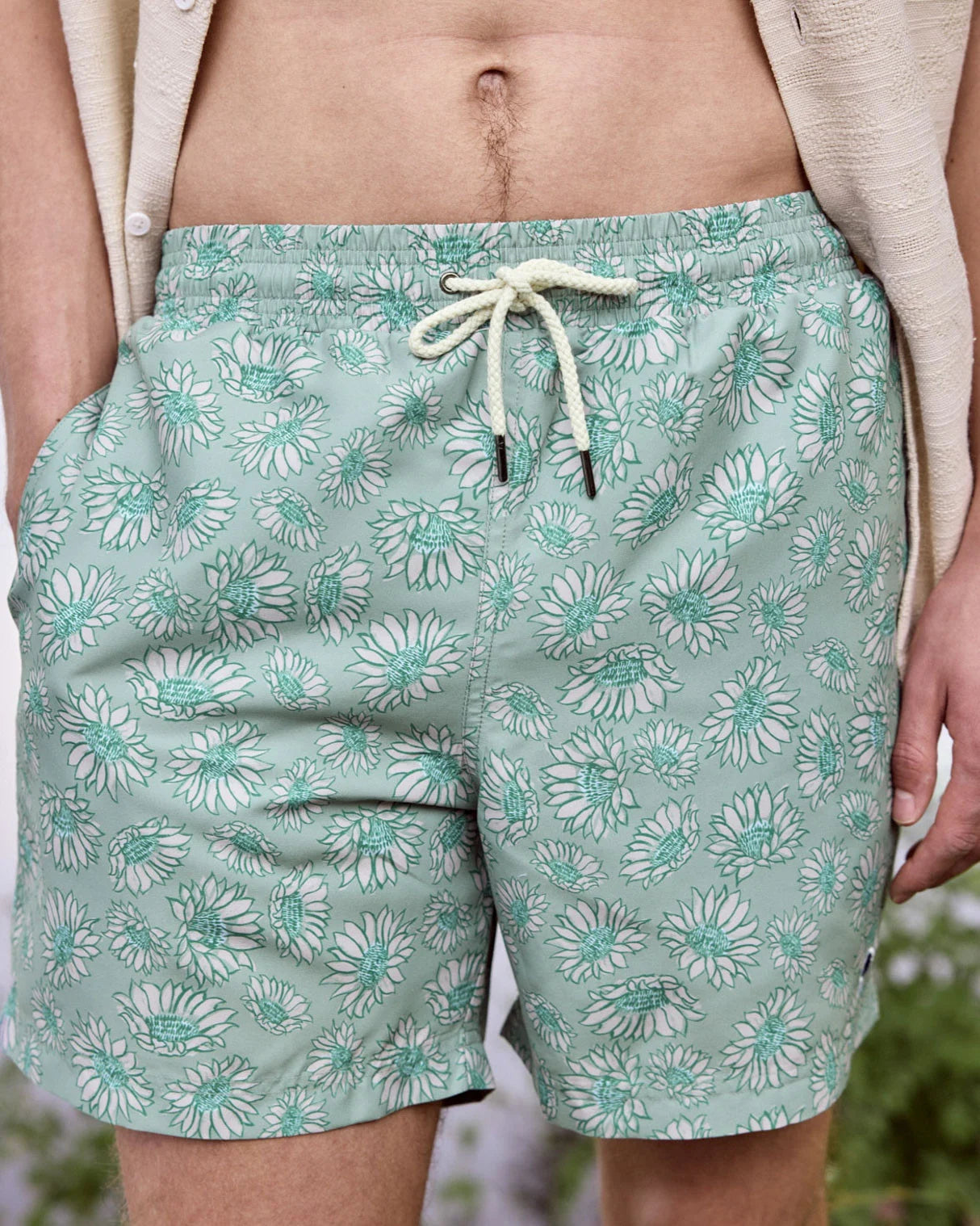 Short de bain Mimizan Tournesols vert clair et multicolore