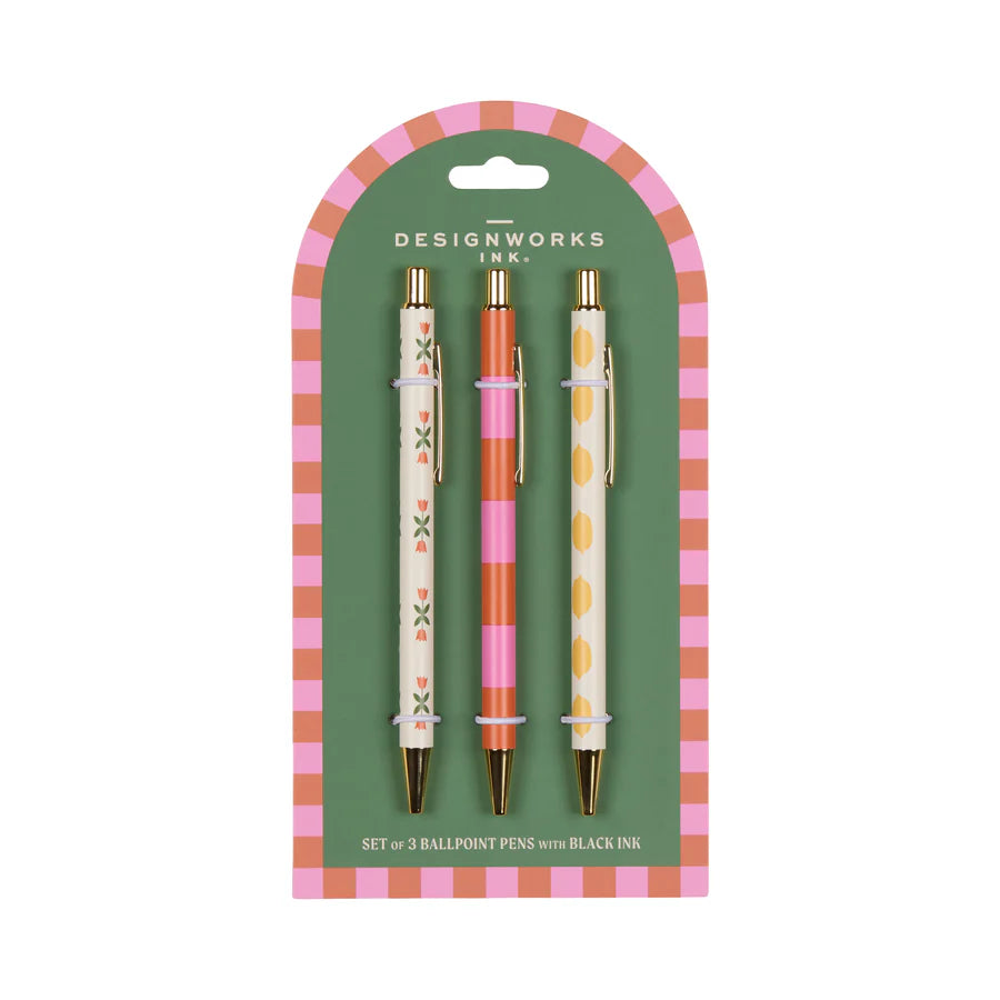 Ensemble de 3 stylos A Dopo - Fleurs, Rayures et Citrons