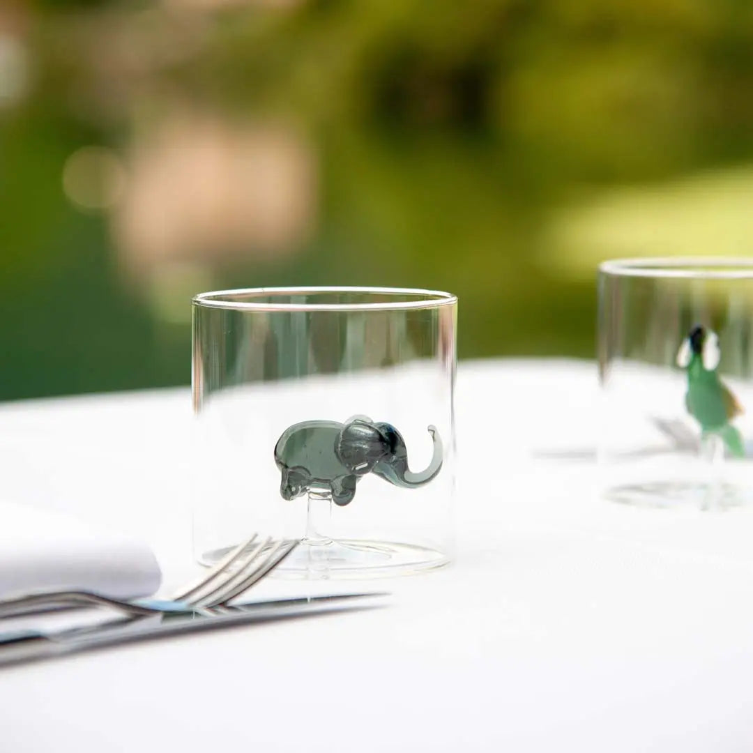 Gobelet en Verre Soufflé avec Décor - Éléphant